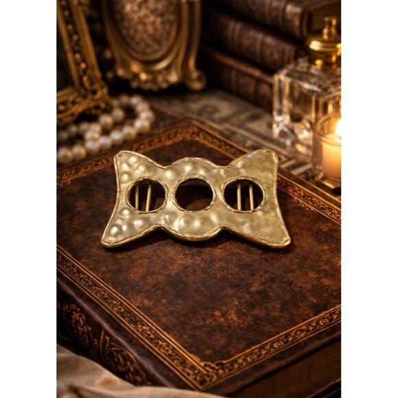 Vintage 80s Hammered Brass Slide Belt Buckle Made In India Boho Statement